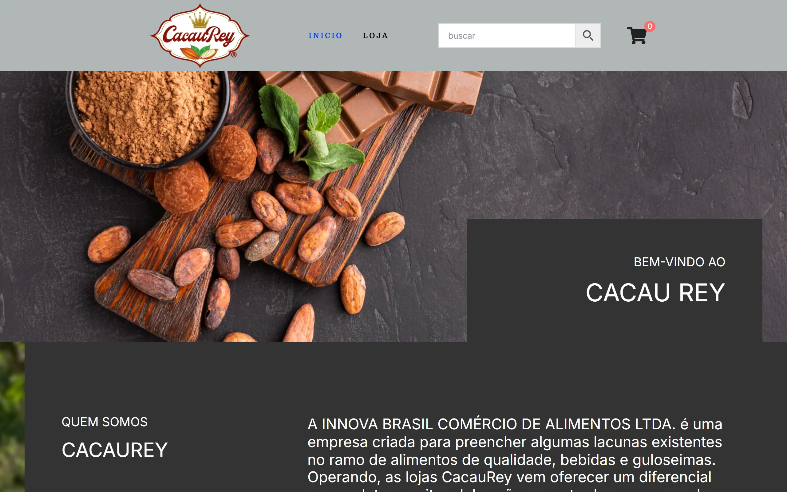 Página inicial do e-commerce Cacau Rey
